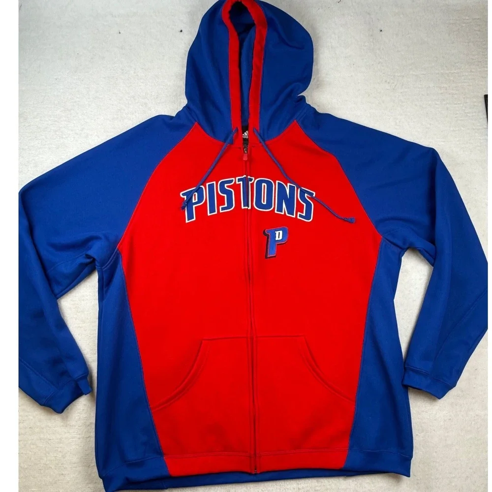 Adidas Detroit Pistons Full Zip Hoodie Mens XL Blue Red NBA Basketball 8969A 07